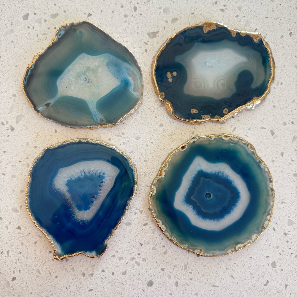 Banded Agate Crystal Coasters Gold-Rimmed